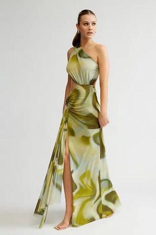 Zaniah Dress - Sage Liquify Print