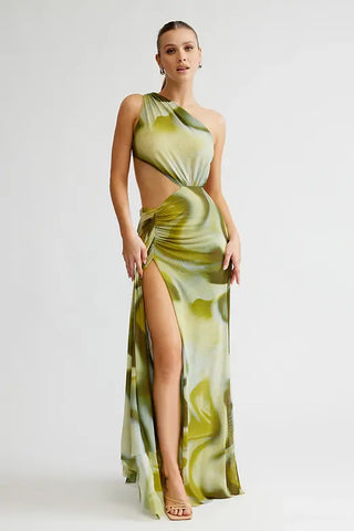 Zaniah Dress - Sage Liquify Print