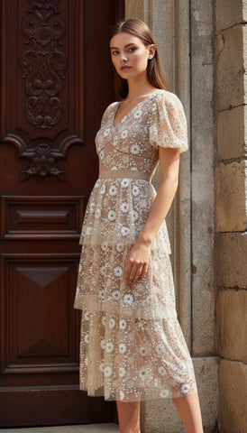 Vestido Corto Lentejuelas nude