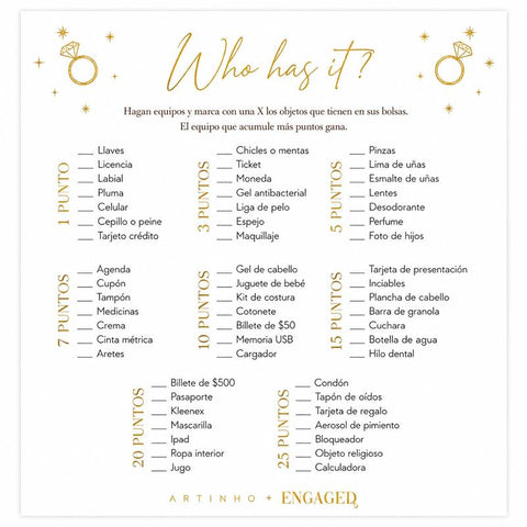 JUEGO DESPEDIDA "WHO HAS IT"