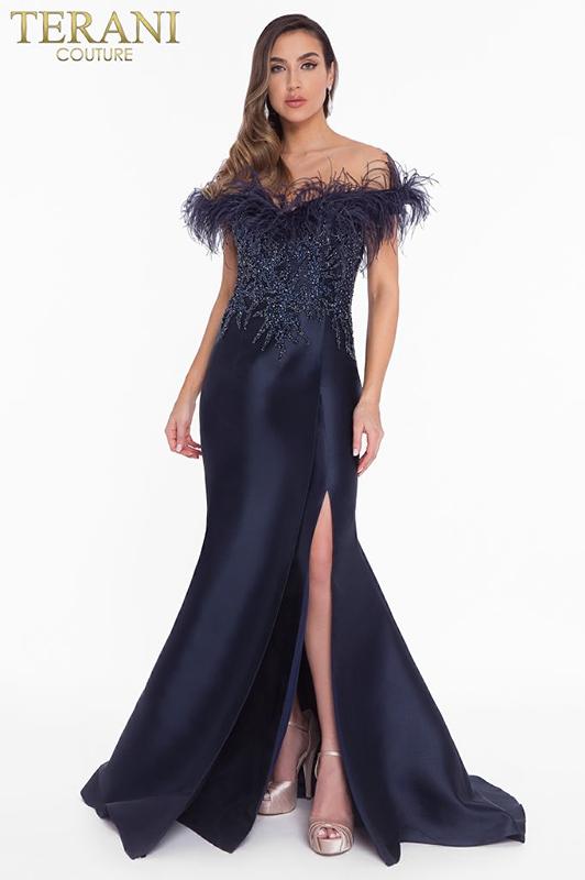VESTIDO FIESTA AZUL PLUMAS