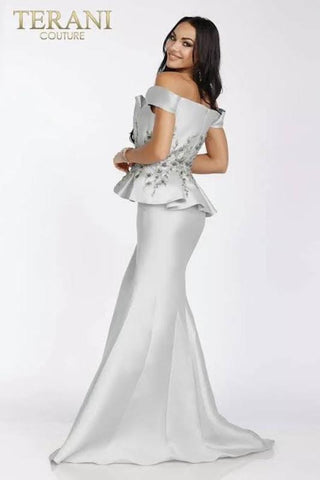 VESTIDO FIESTA TERANI COUTURE PLATA