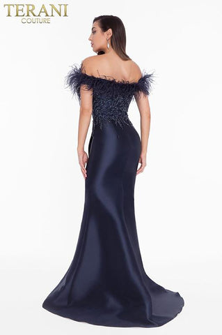VESTIDO FIESTA AZUL PLUMAS