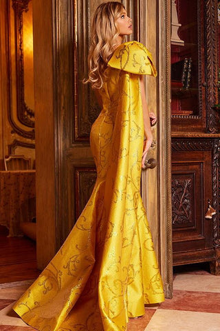 VESTIDO FIESTA 8 JOVANI  MOÑO AMARILLO