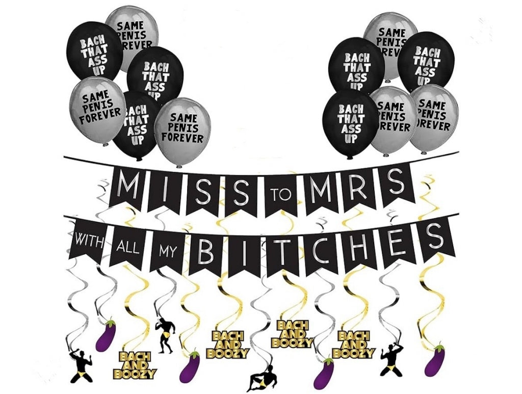 KIT DESPEDIDA GLOBOS Y BANNERS NEGRO CON PLATEADO
