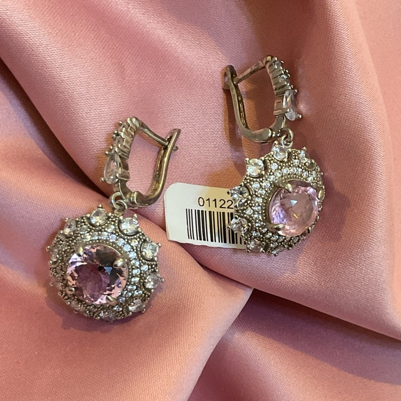 PINK & WHITE TOPAZ EARRING CIRCULAR CON HALO