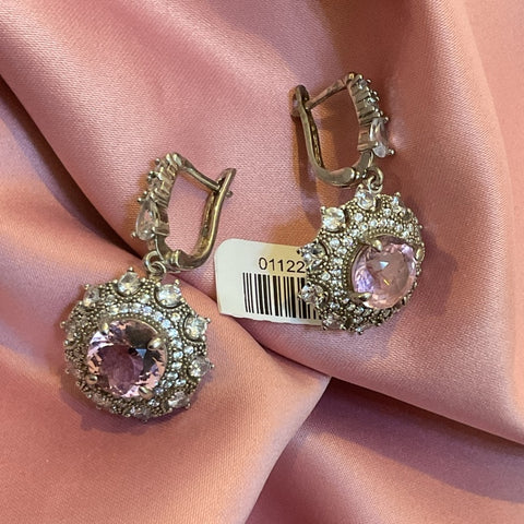 PINK & WHITE TOPAZ EARRING CIRCULAR CON HALO