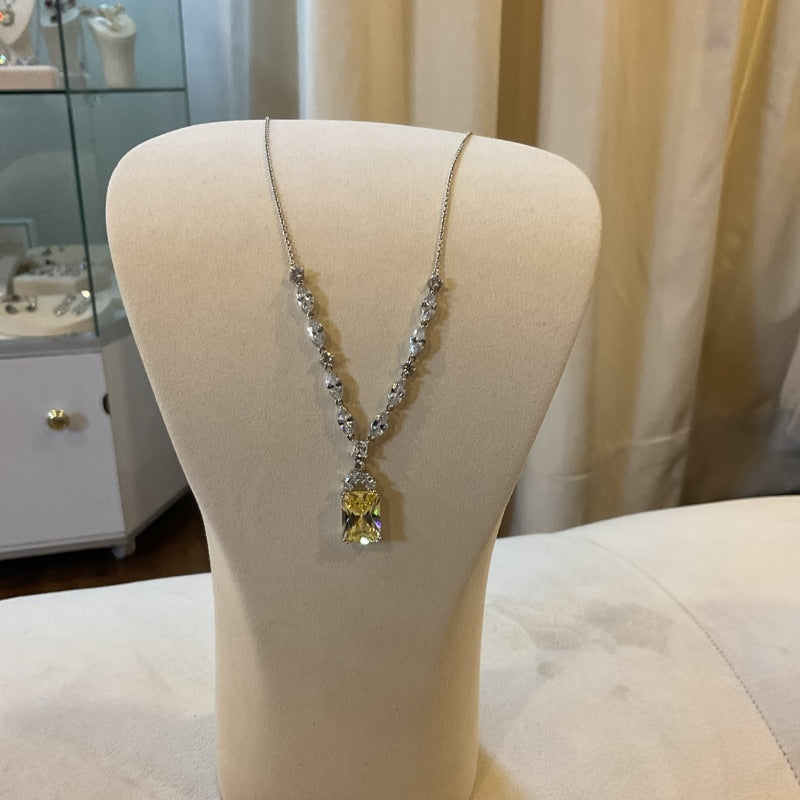 CANARY TOPAZ AND WHITE TOPAZ NECKLACE RECTANGULAR