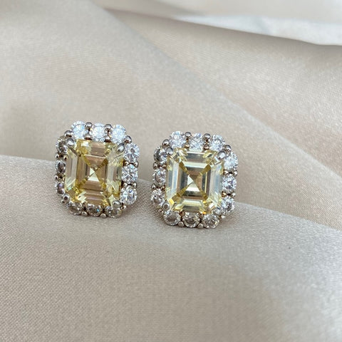 CANARY TOPAZ EARRING CUADRADO MINI CON HALO