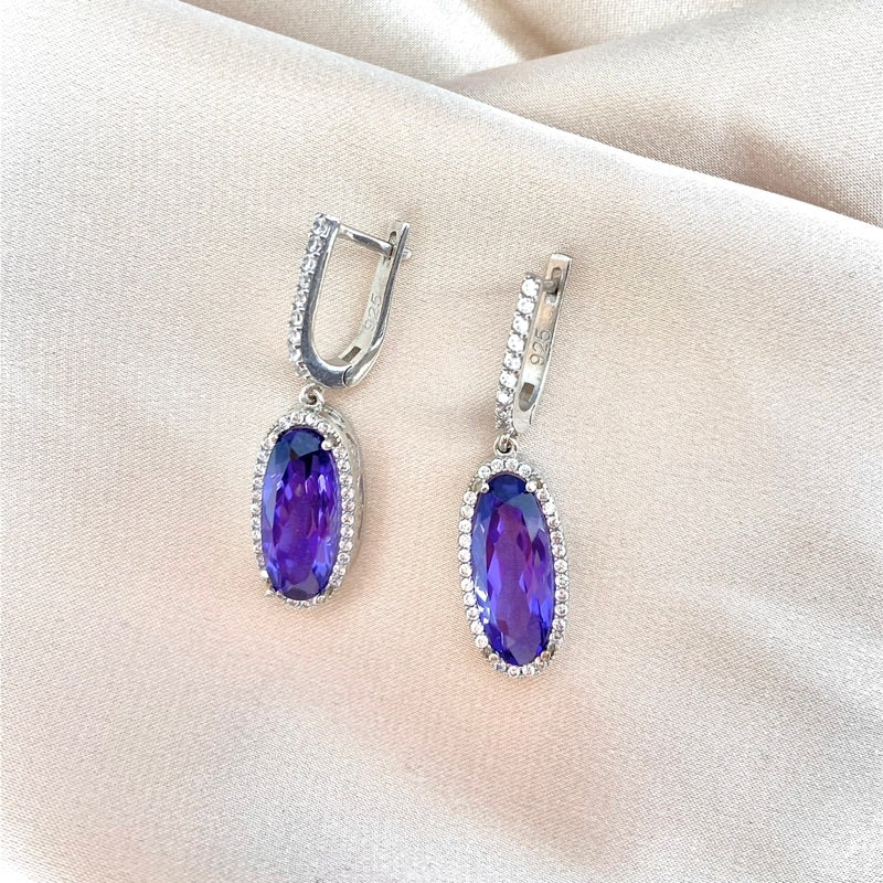 AMETHYST EARRING OVAL CON HALO