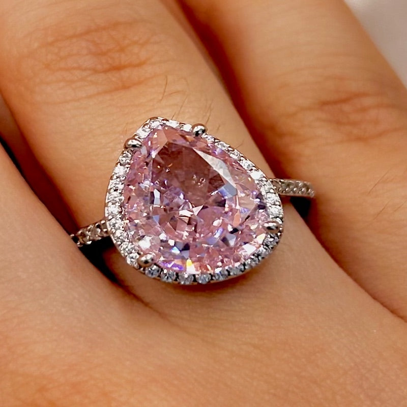 PINK TOPAZ RING GOTA CON HALO Y ETERNITY BAND # 7.25