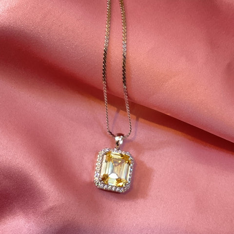 CANARY TOPAZ NECKLACE RECTANGULAR CON HALO