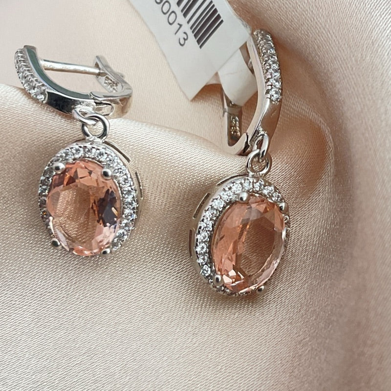 MORGANITE EARRING OVAL COLGANTE CON HALO