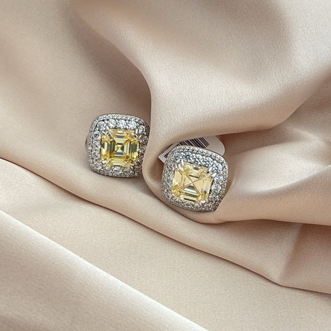 CANARY TOPAZ EARRING CUADRADO CON DOBLE HALO