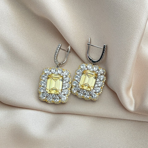 CANARY & WHITE TOPAZ EARRING RECTANGULO COLGAN