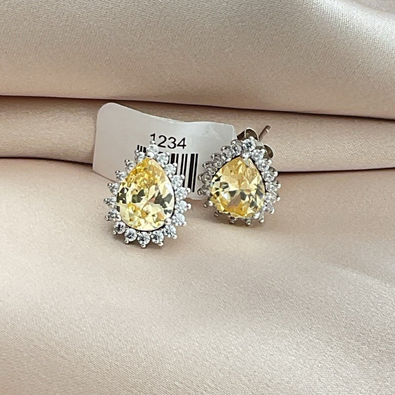 CANARY TOPAZ EARRING OVAL MINI CON HALO